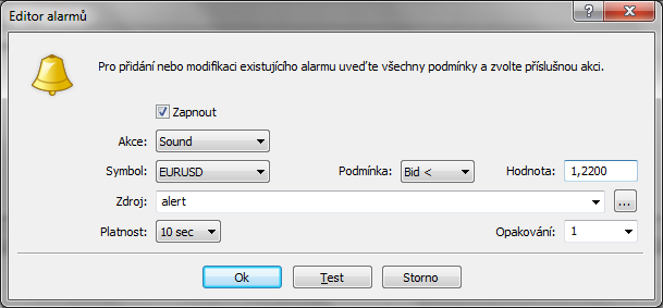 editor alarmů